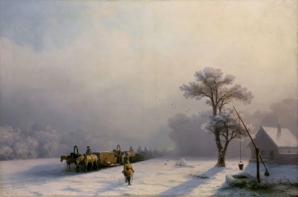 Winter wagon train on the way, 1857