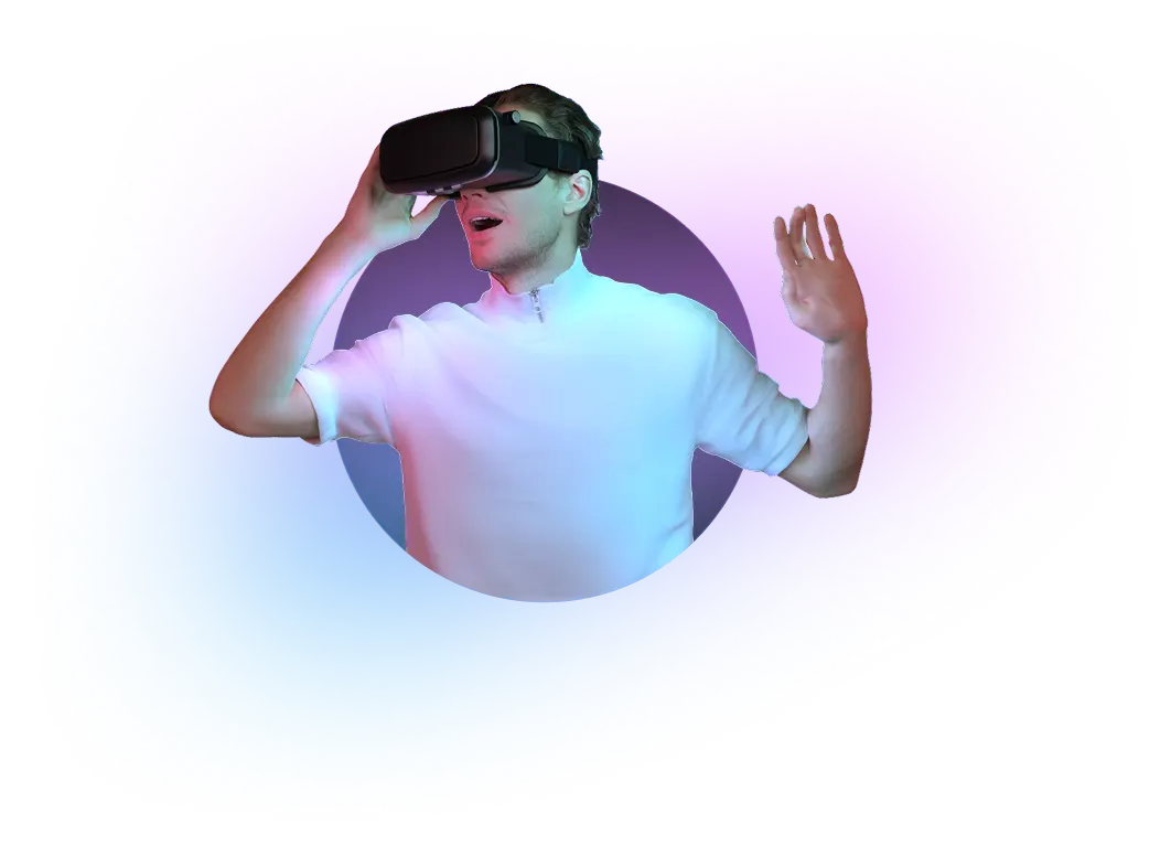 amazed man in the vr glasses